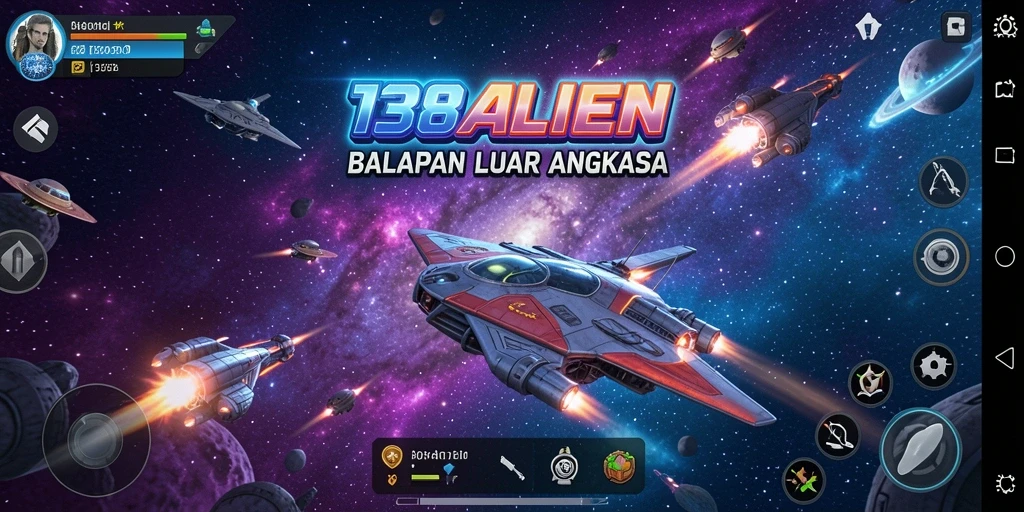 Tampilan gameplay balapan luar angkasa yang menegangkan dan menawan.