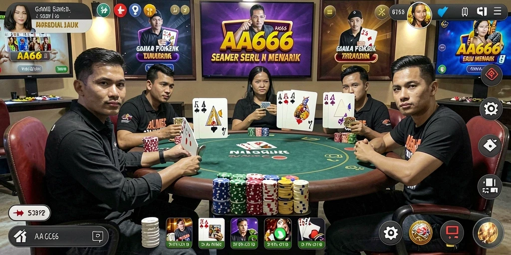 Tampilan gameplay Poker yang mendebarkan dan interaktif.