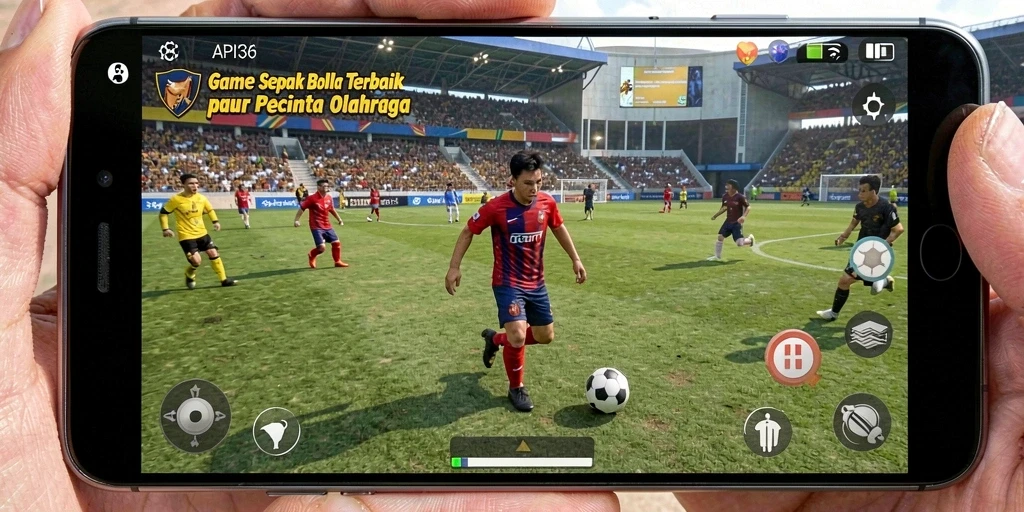 Screenshot API36 menunjukkan aksi permainan sepak bola yang seru.