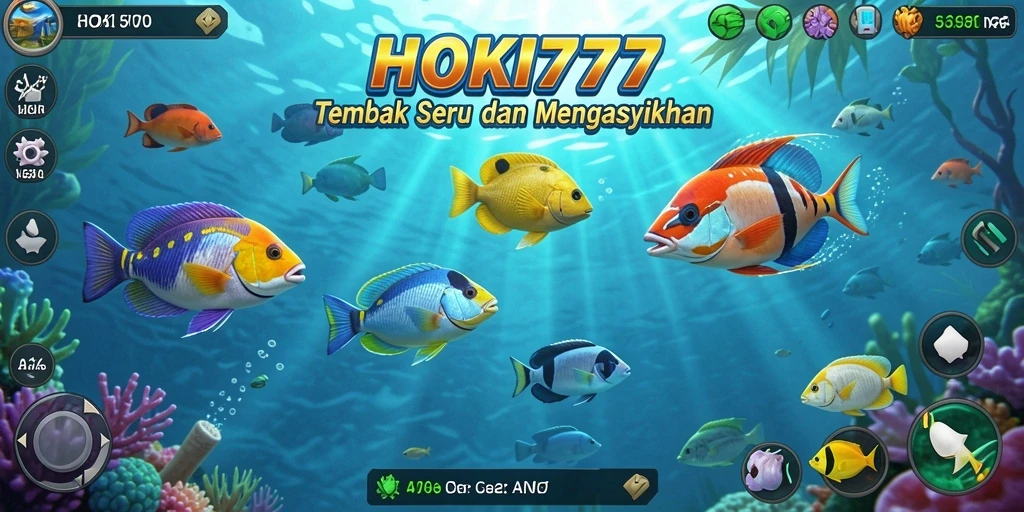 Tampilan gameplay seru HOKI777 dengan berbagai ikan untuk ditangkap.