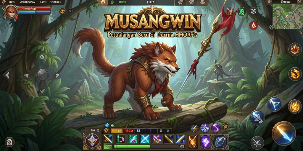 Tangkapan layar utama MUSANGWIN menunjukkan serunya gameplay MMORPG.