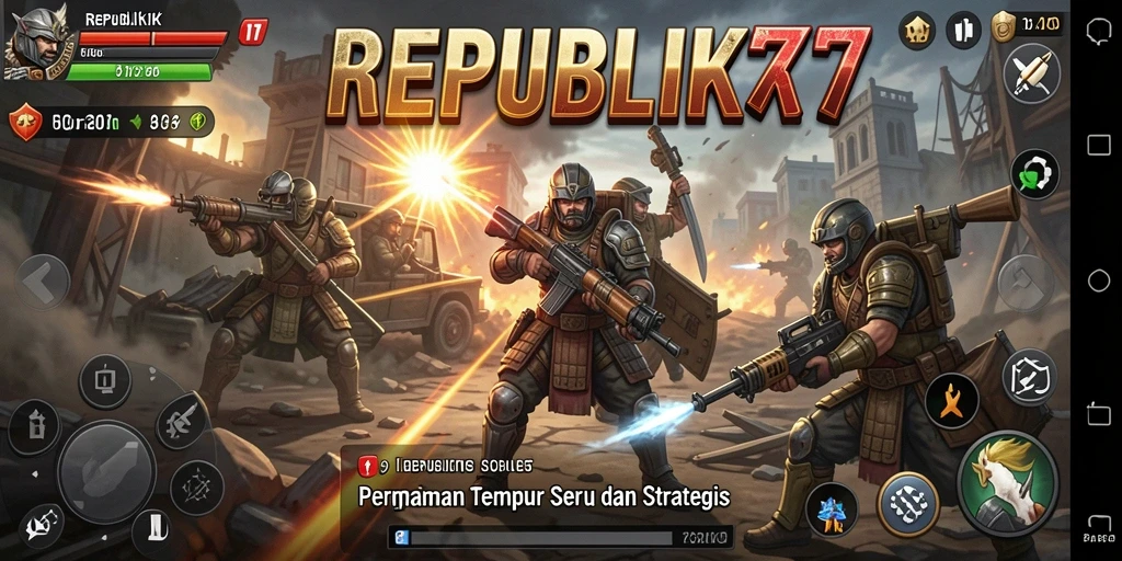 Tampilan gameplay mendebarkan dari REPUBLIK77 dengan aksi tembak-menembak yang intens.