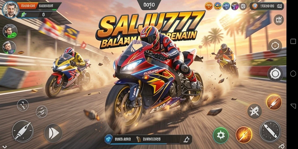 Gameplay menegangkan di SALJU777 dengan balapan motor yang seru.