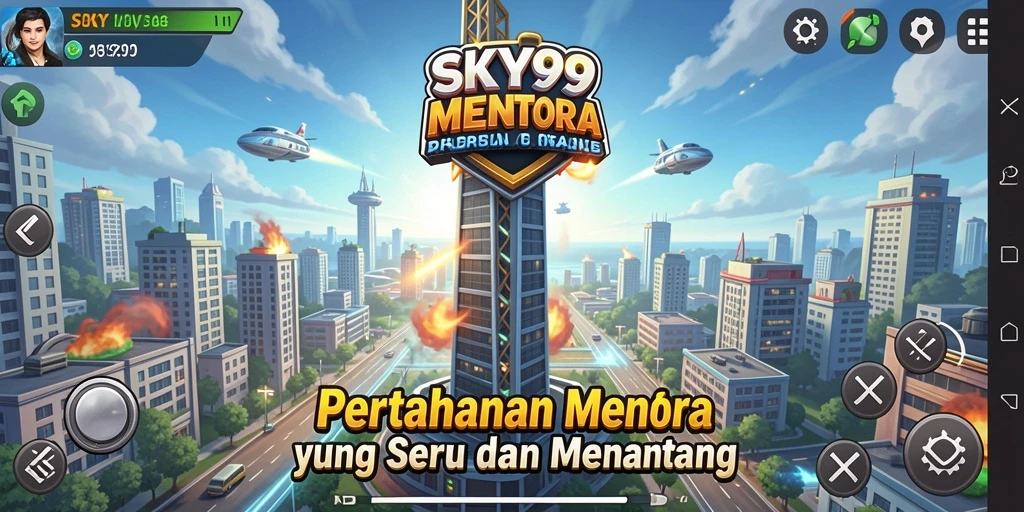 Tampilan gameplay SKY99 dengan strategi pertahanan menara yang epik.