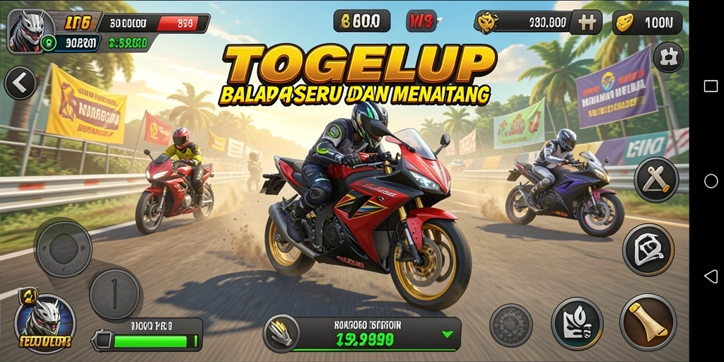 Screenshot utama TOGELUP menampilkan pengalaman balap motor yang menegangkan.