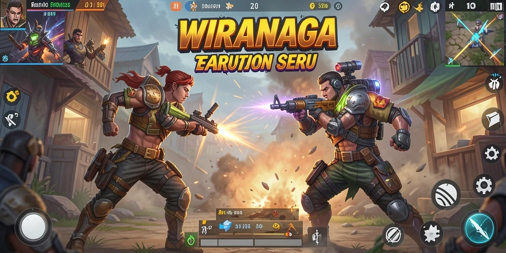 Screenshot gameplay WIRANAGA menampilkan aksi seru di medan pertempuran.